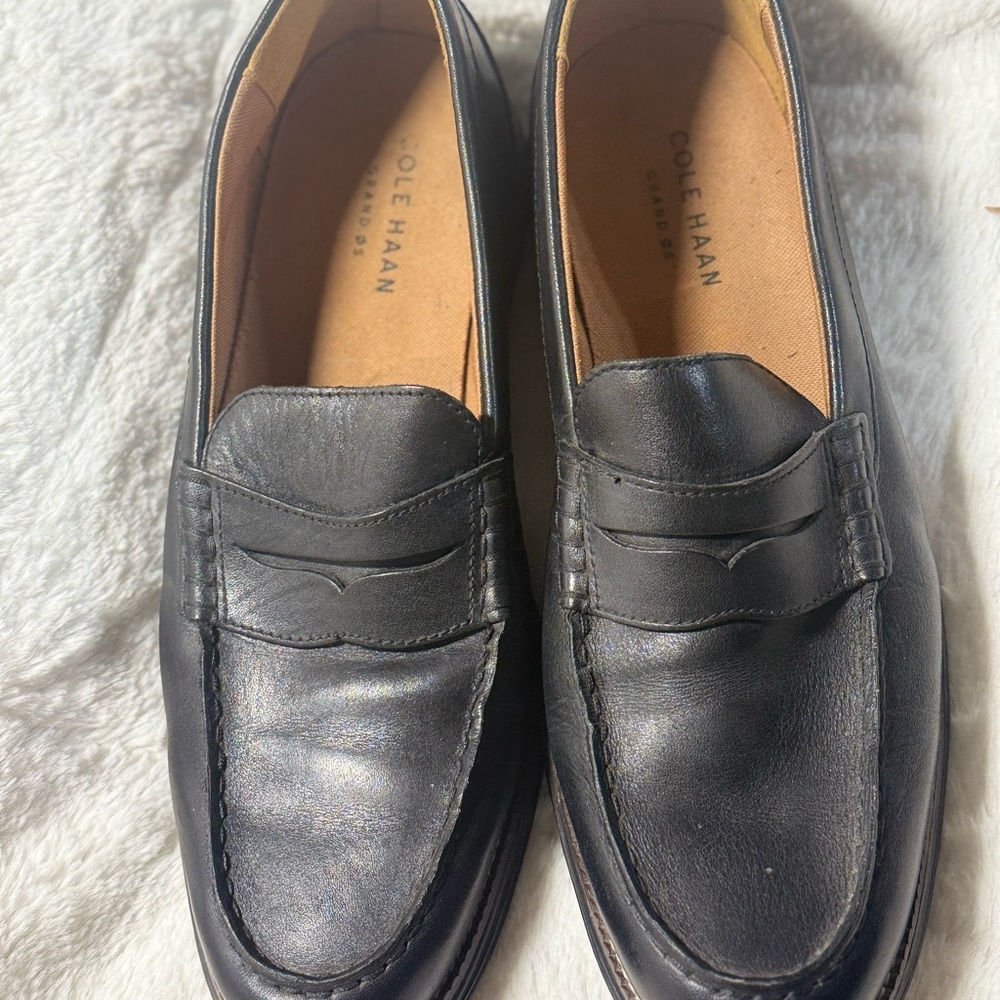 Cole Haan Grand OS Black Leather Penny Loafer Slip-Ons Sz 10.5M